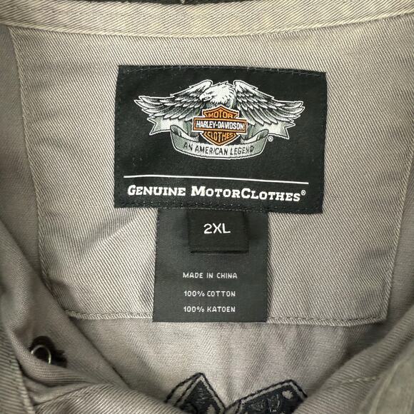 Harley Davidson Shop Shirt Motorcycle 2XL Grey Yellow Black Short Sleeve Biker - Picture 8 of 8